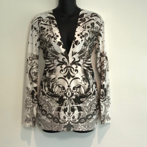 Hot Tees Long Sleeve bedazzled hooded long sleeve patterned shirt women’s small - Picture 1 of 7